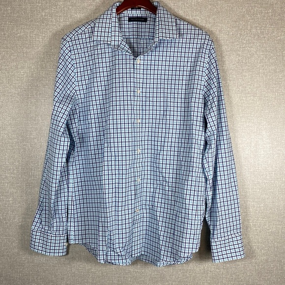 NWOT Tommy Hilfiger Slim Fit Blue Plaid Men's Button Down Shirt - Picture 1 of 4